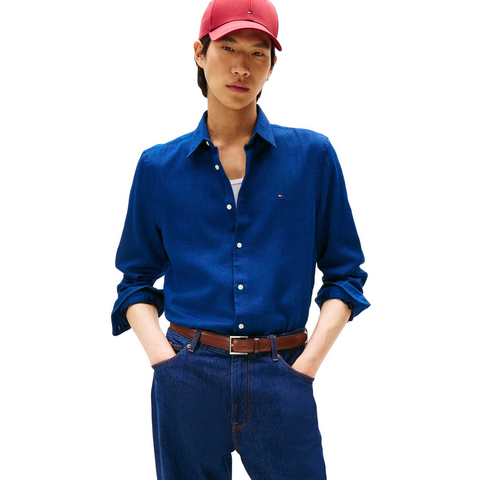 Tommy Hilfiger Slim Fit Flag Embroidery Sateen Shirt
